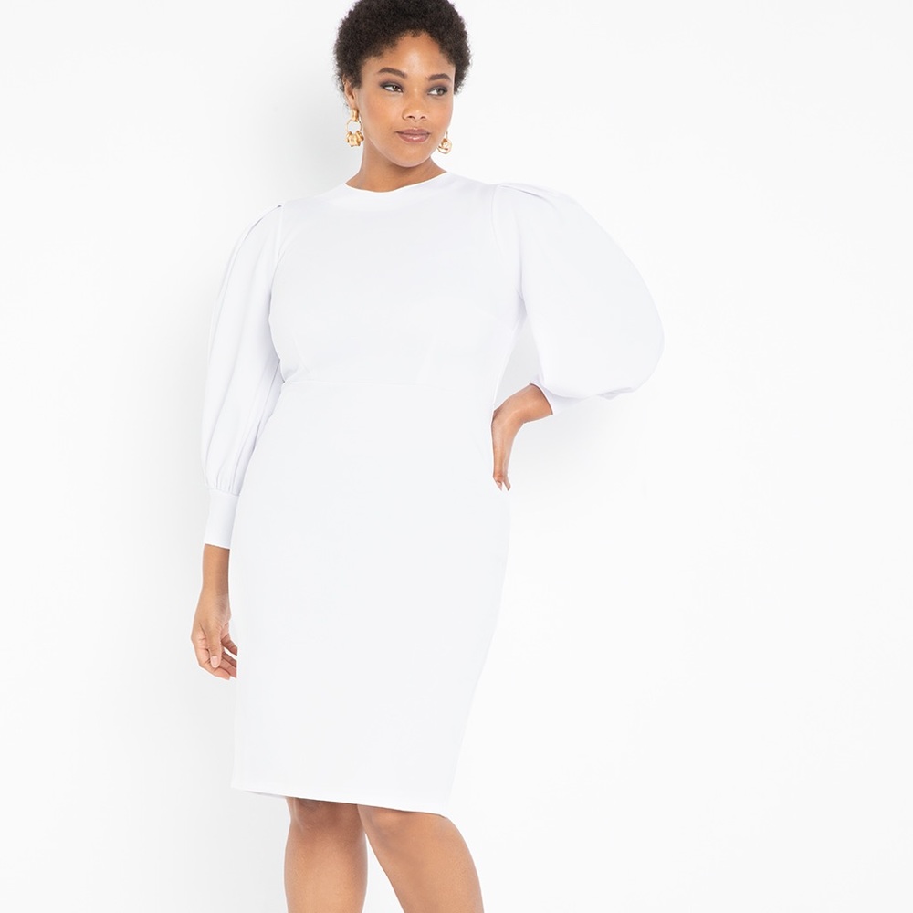 NWT White Puff Sleeve Dress Eloquii SZ 14